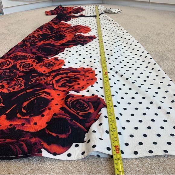 Copcapy Red white polkadot rose floral short sleeve maxi dress Sz 38 NWOT - Picture 10 of 14